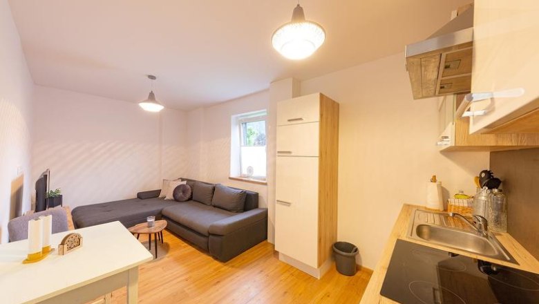 Wohnzimmer - Apartment Angermühle, © Victoria Osanger Wohnzimmer - Apartment Angermühle, © Victoria Osanger