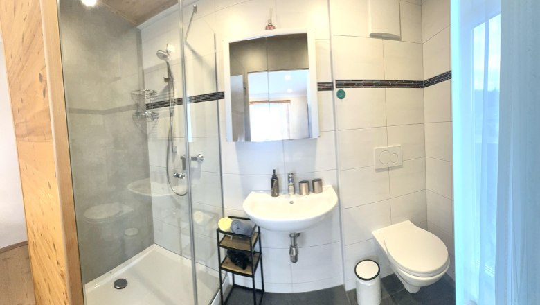image00016, © Familie Buber Modern bathroom with a shower, sink, and toilet.