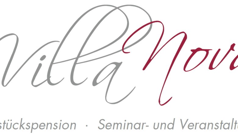 Logo Villa Nova, © Villa Nova Logo der Villa Nova mit Schriftzug und Beschreibung als Frühstückspension und Seminarhaus.