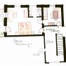 Hand-drawn floor plan of a vacation apartment with labels for the rooms and entrances.