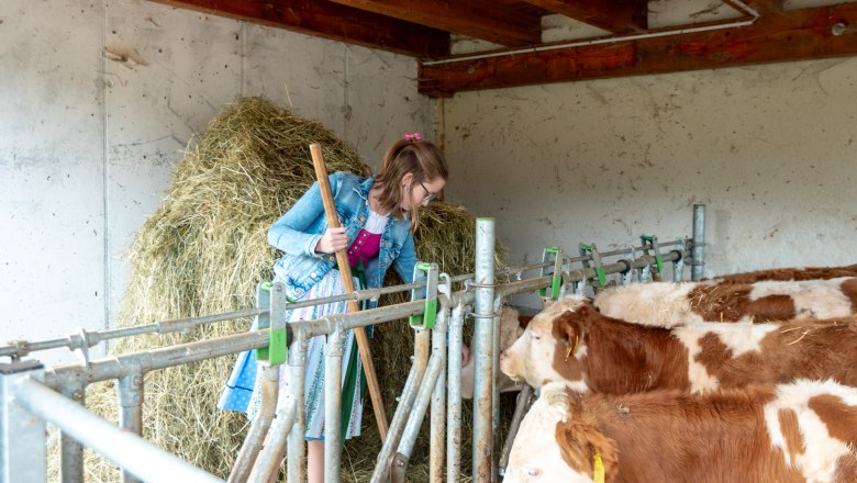 Magdalena in the barn with the calves, © Familie Grasberger
