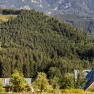 A farm in the middle of a wooded mountain landscape in Lunz am See.
